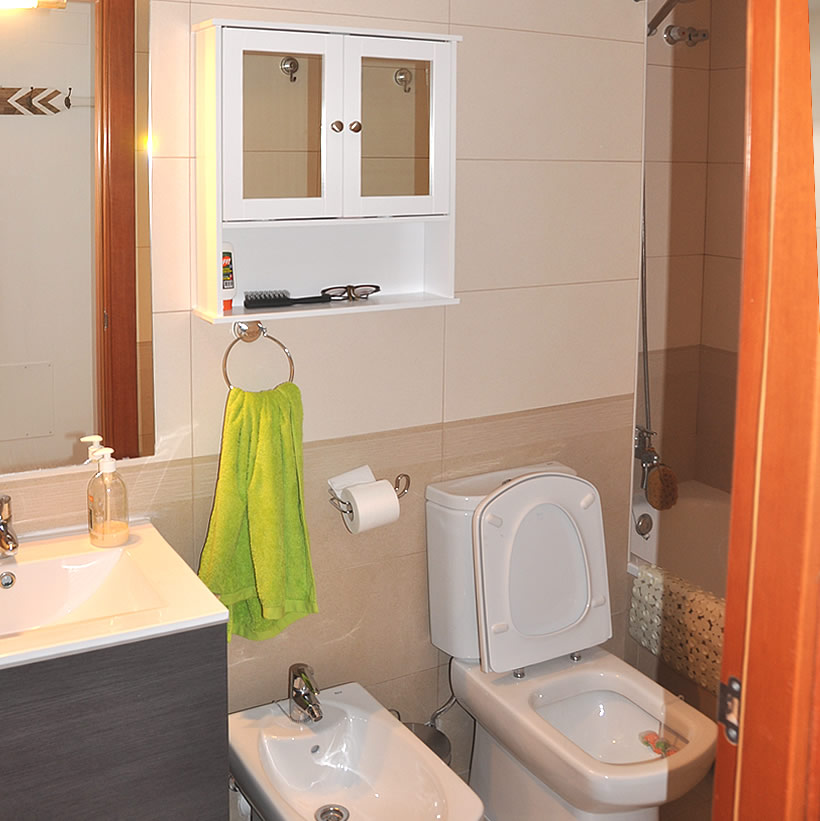 Salle de bain avec WC, bidet, douche, évier, sèche cheveux, location duplex terrasse Delta de l'Ebre